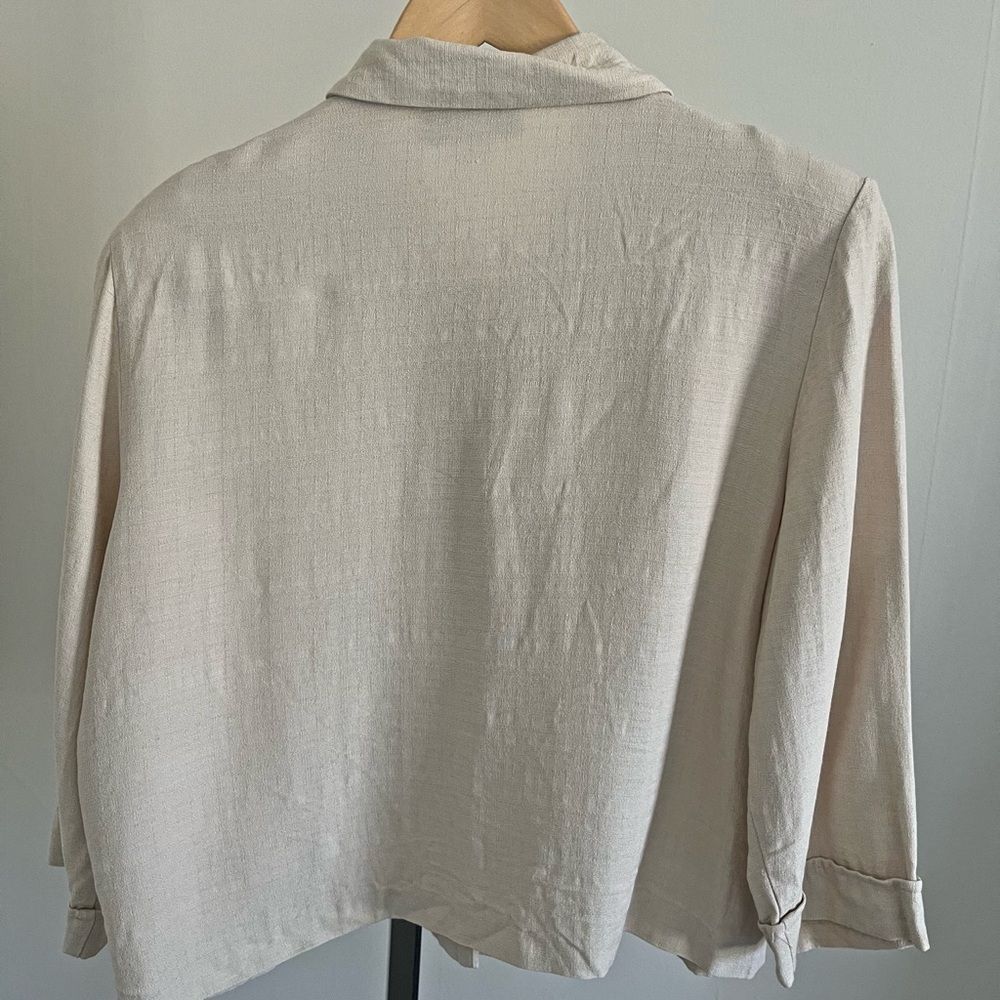 Vintage Abstract Embroidered Button Up Blouse Womens L Petite Linen Look 90s - Picture 9 of 10
